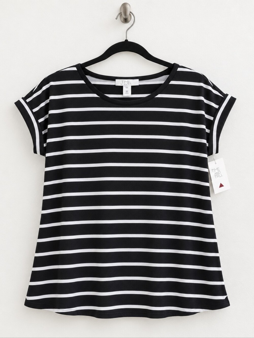Women's Black & White Striped Short Sleeve Tee